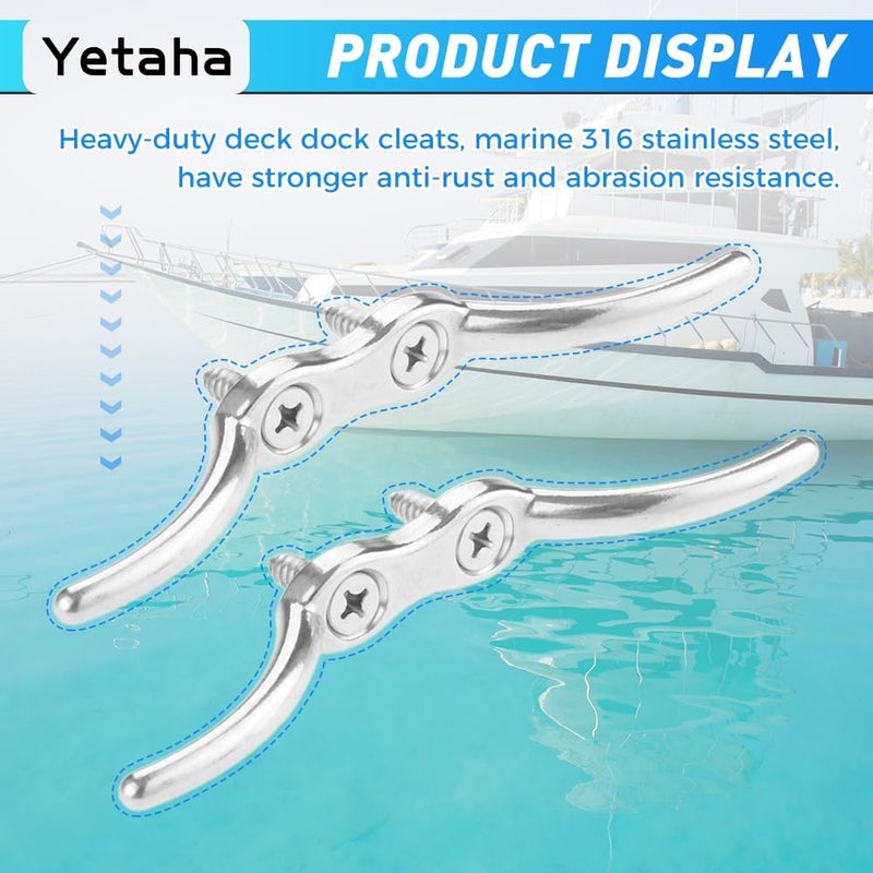 Yetaha 4Pcs Metal Deck Dock Cleats, 4 Inches Stainless Steel Hardware Rope Cleat Mooring, Heavy Duty Rope Cleat for Boat Marine Decor - Image 2